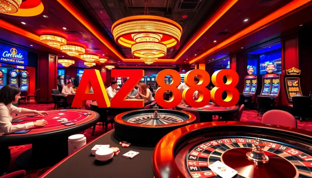 AZ888 players enjoying an exciting poker night with vibrant chips and cards.